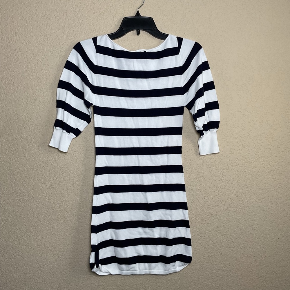 Alice + Olivia Womens XS White & Navy Striped Fitted Knit Casual Dress - Picture 2 of 5